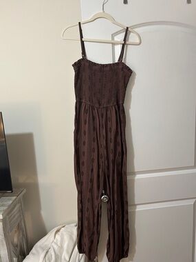 Anthropologie Chocolate Brown Smocked Wide-Leg Jumpsuit